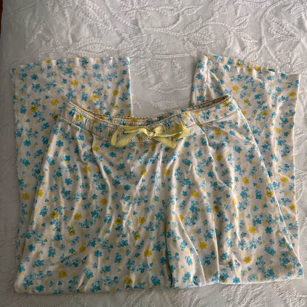 Betty Boop Blue Yellow and White Mid Rise Flare Wide Leg Pajama Pants Small